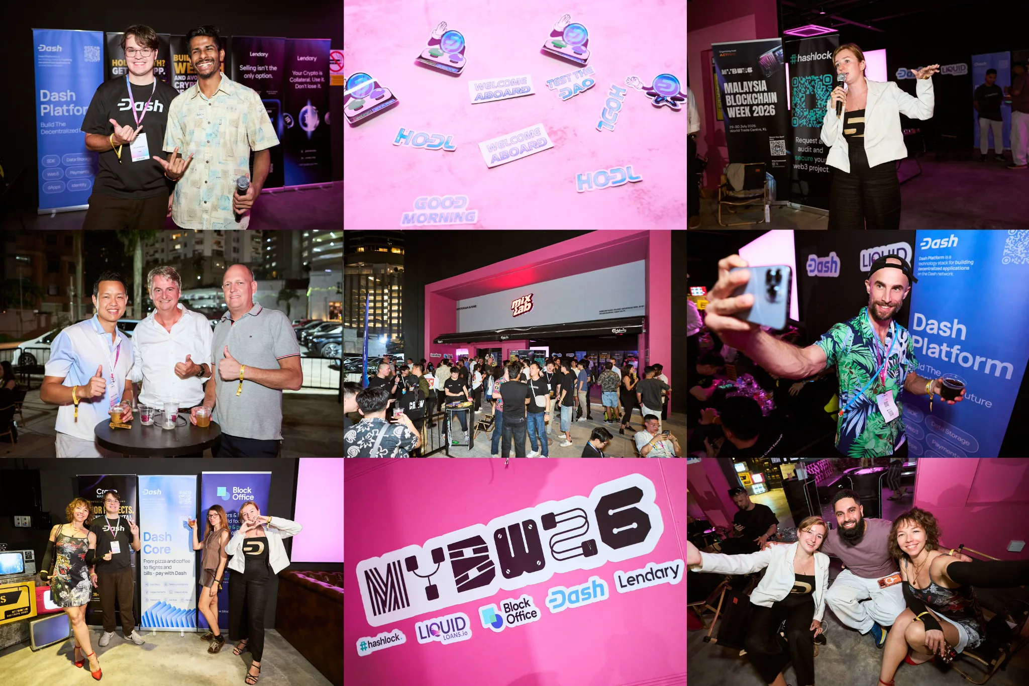 Daria, Max, Natalia, and guests at Dash Founders Night during Malaysia Blockchain Week