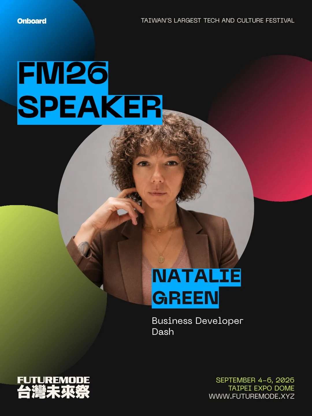 Official FUTUREMODE 2026 speaker graphic featuring Natalia