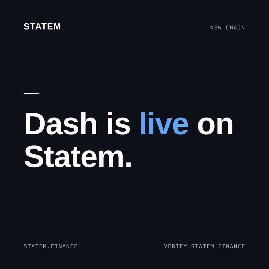 Statem announcement graphic reading Dash is live on Statem